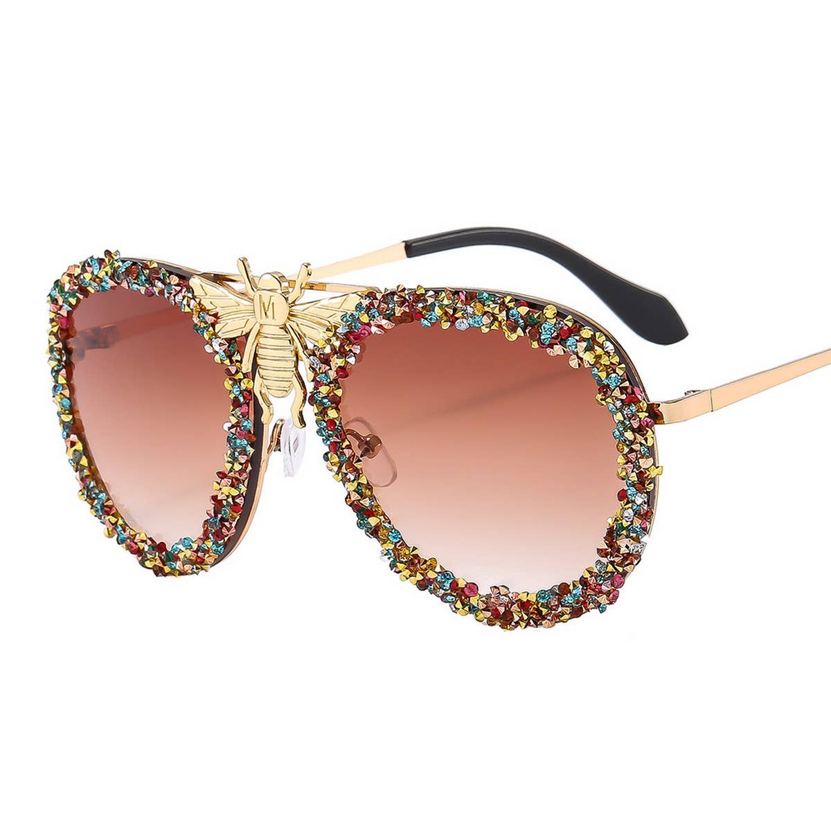 DIAMOND-STUDDED RETRO METAL LARGE FRAME SUNGLASSES