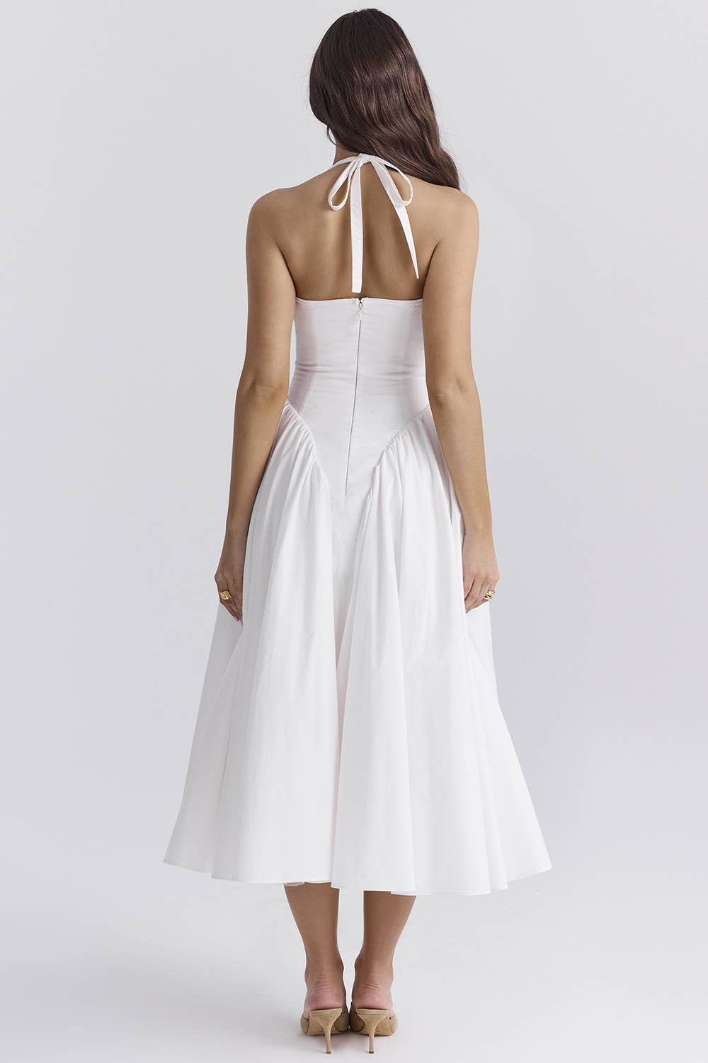 V-neck sexy halter pleated cinched-waist dress