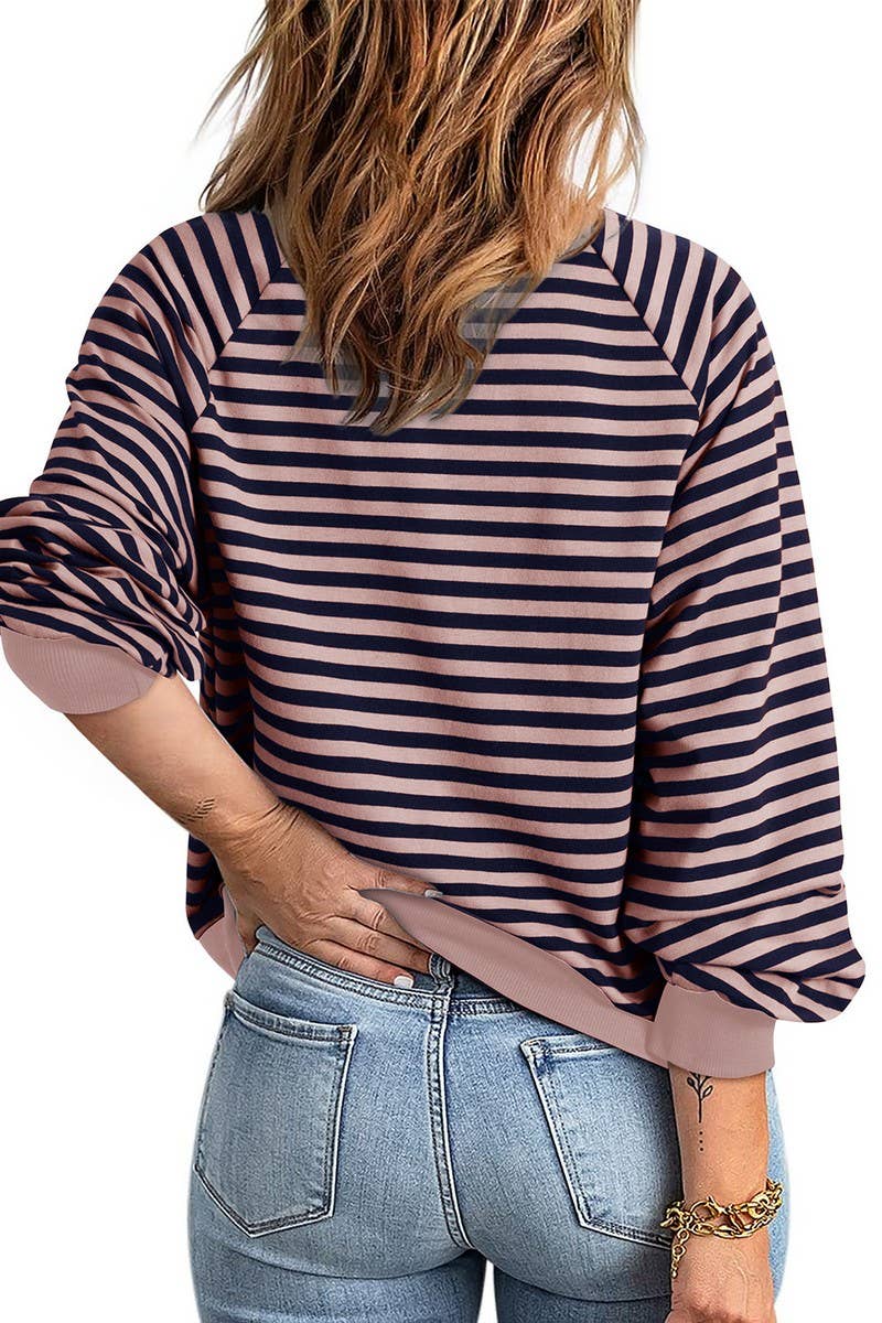 CWOCO0892_CASUAL STRIPED LAPEL CONTRAST ZIPPER SWEATSHIRT