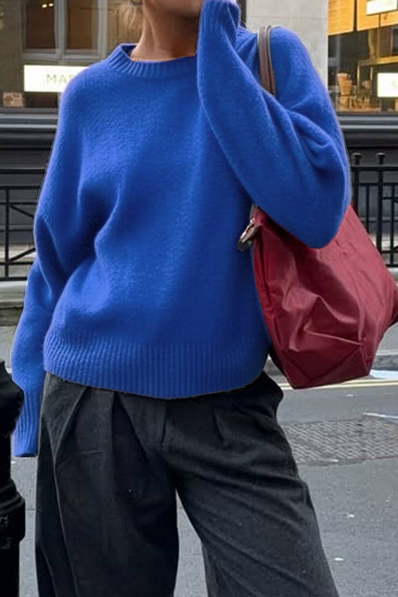 CWOSWL07508_V NECK LONG SLEEVE CASUAL KNIT TOP