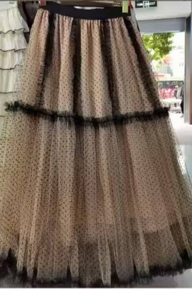 CWBMS0448_POLKA DOT MESH A-LINE MIDI SKIRT WITH TIERS