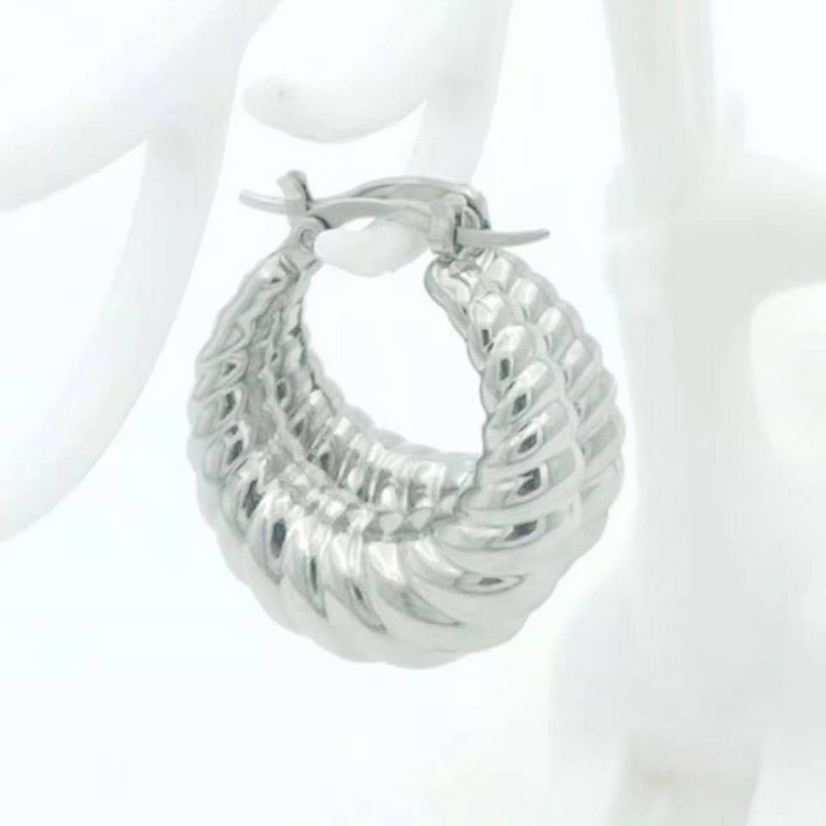 VINTAGE STAINLESS STEEL HOLLOW HOOP EARRINGS