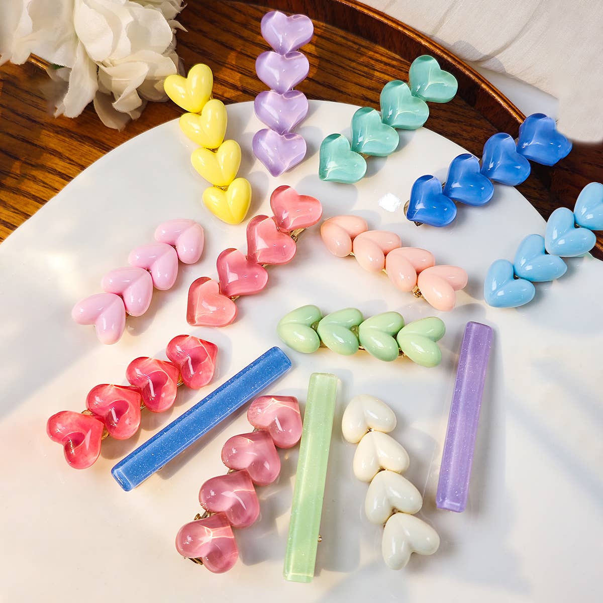 Colorful ice glitter pink heart-shaped hair clip