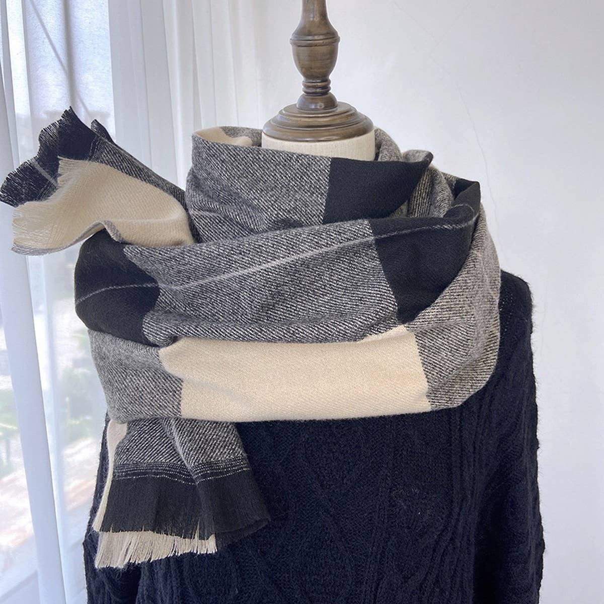 Vintage Plaid Scarf ? Long Faux Cashmere Wrap