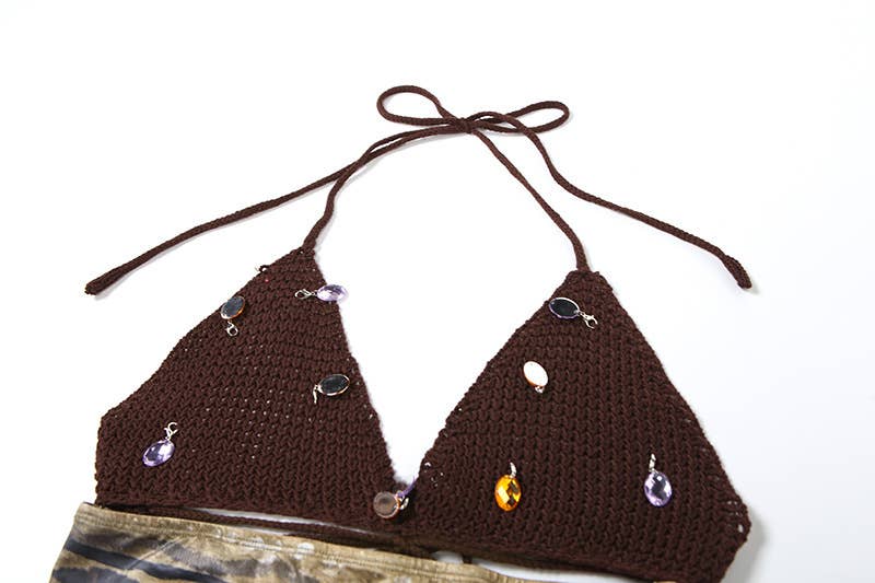 Backless Halter Neck Printed Mini Skirt