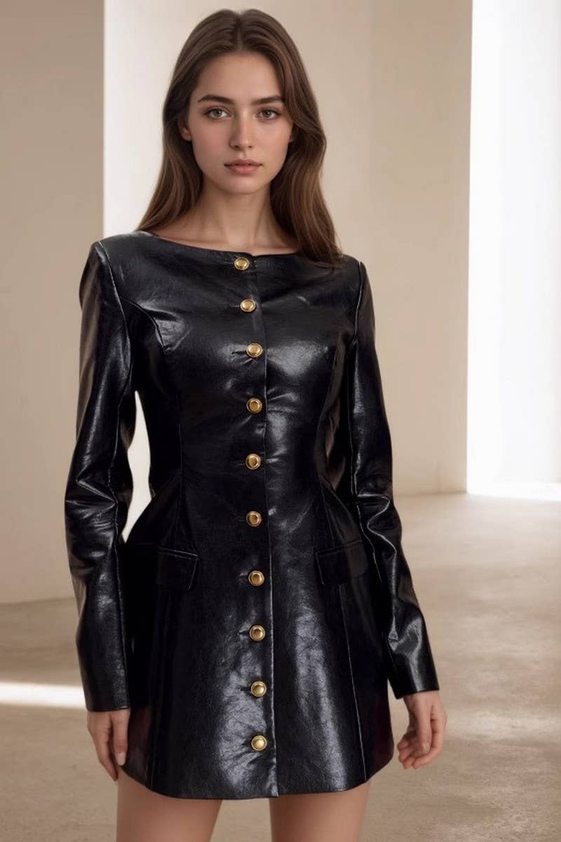 CWOCAL2323_ELEGANT ROUND NECK LONG SLEEVE WAIST DRESS