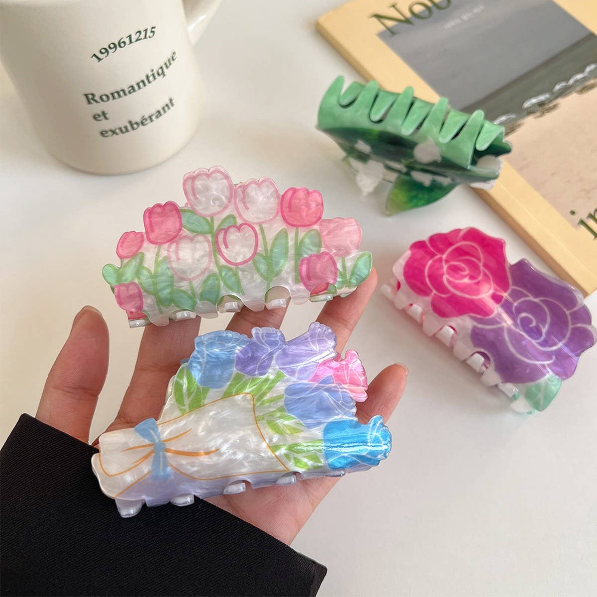 Tulip Lily Rose Hair Claw, Acrylic Flower Clip