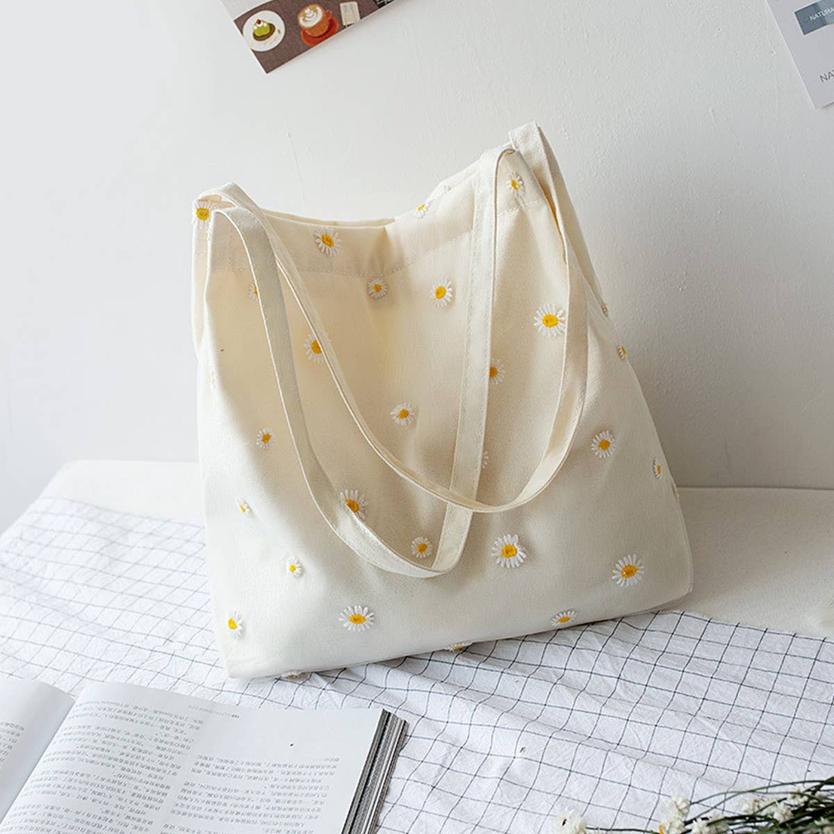 Daisy Lace Canvas Shoulder Tote for Women_CWAB5618