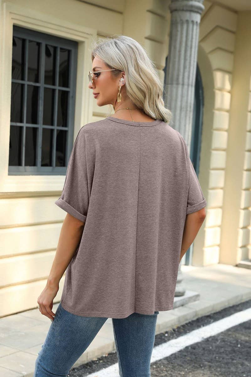 ROUND NECK SOLID COLOR SHORT SLEEVE LOOSE T SHIRT_CWTSTS0280