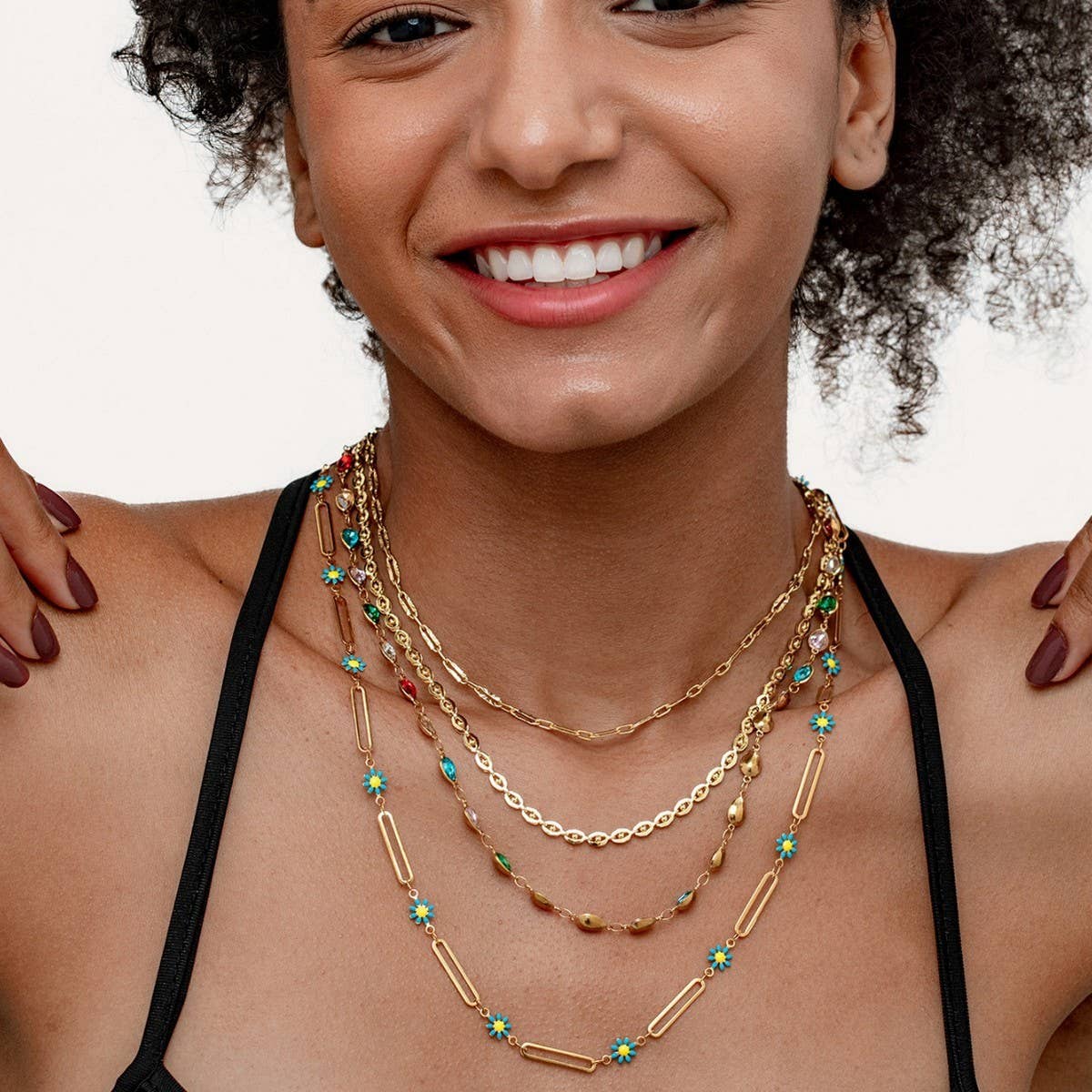 NATURAL STONE HAND-BEADED CLAVICLE NECKLACE