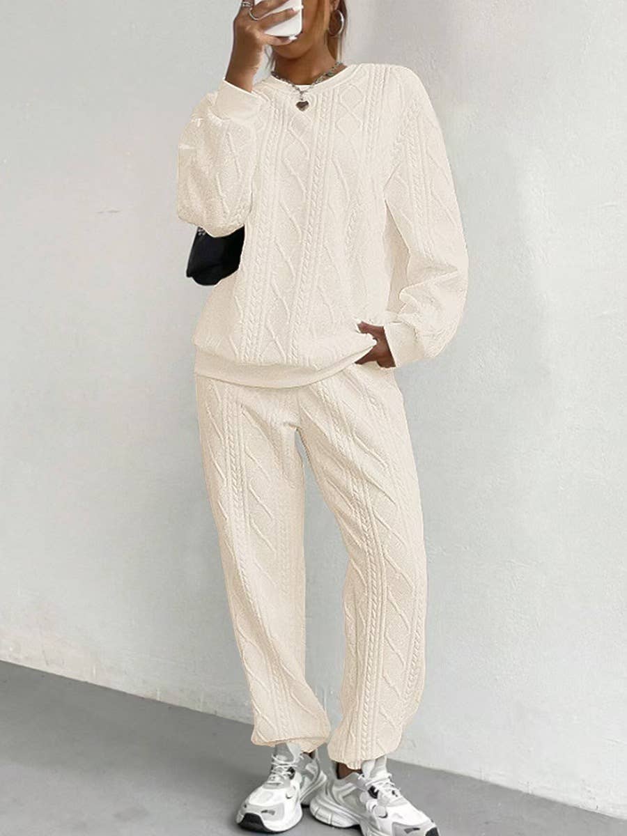 Fashionable threaded jacquard long pants set