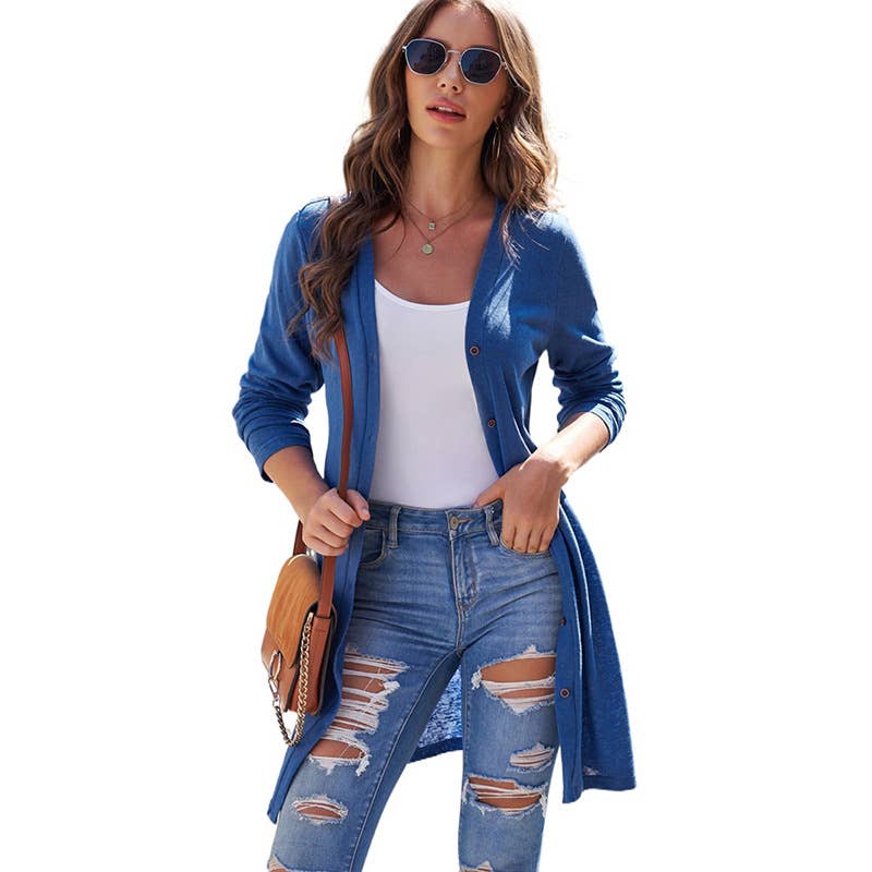 SOLID COLOR SINGLE-BREASTED MID-LENGTH CARDIGAN