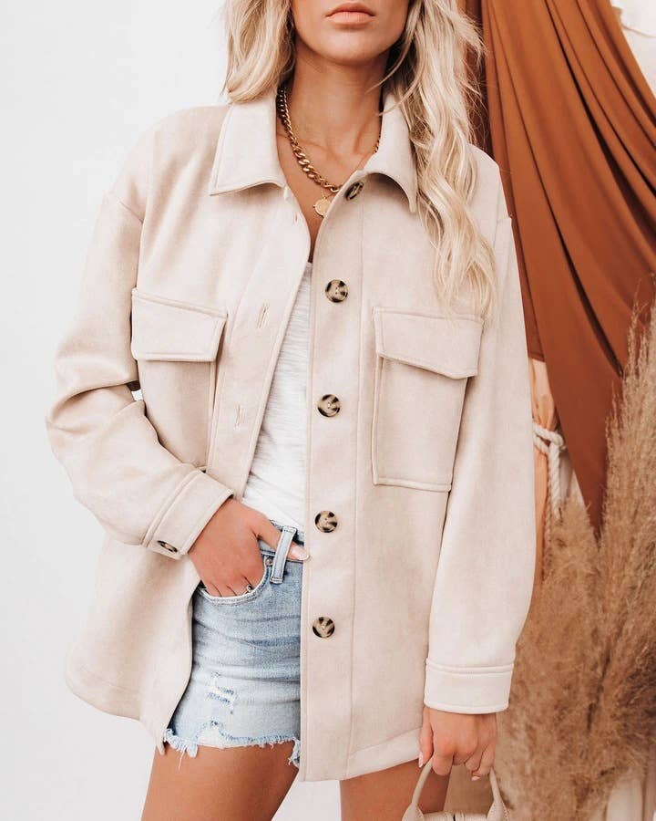 SINGLE BREASTED COMPOSITE SUEDE LONG SLEEVE COAT