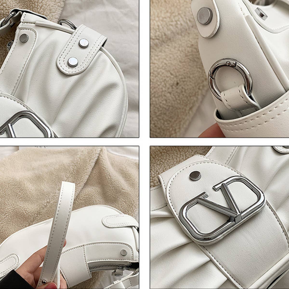 FASHIONABLE V PLEATED STUDDED SHOULDER BAG_CWAB1578