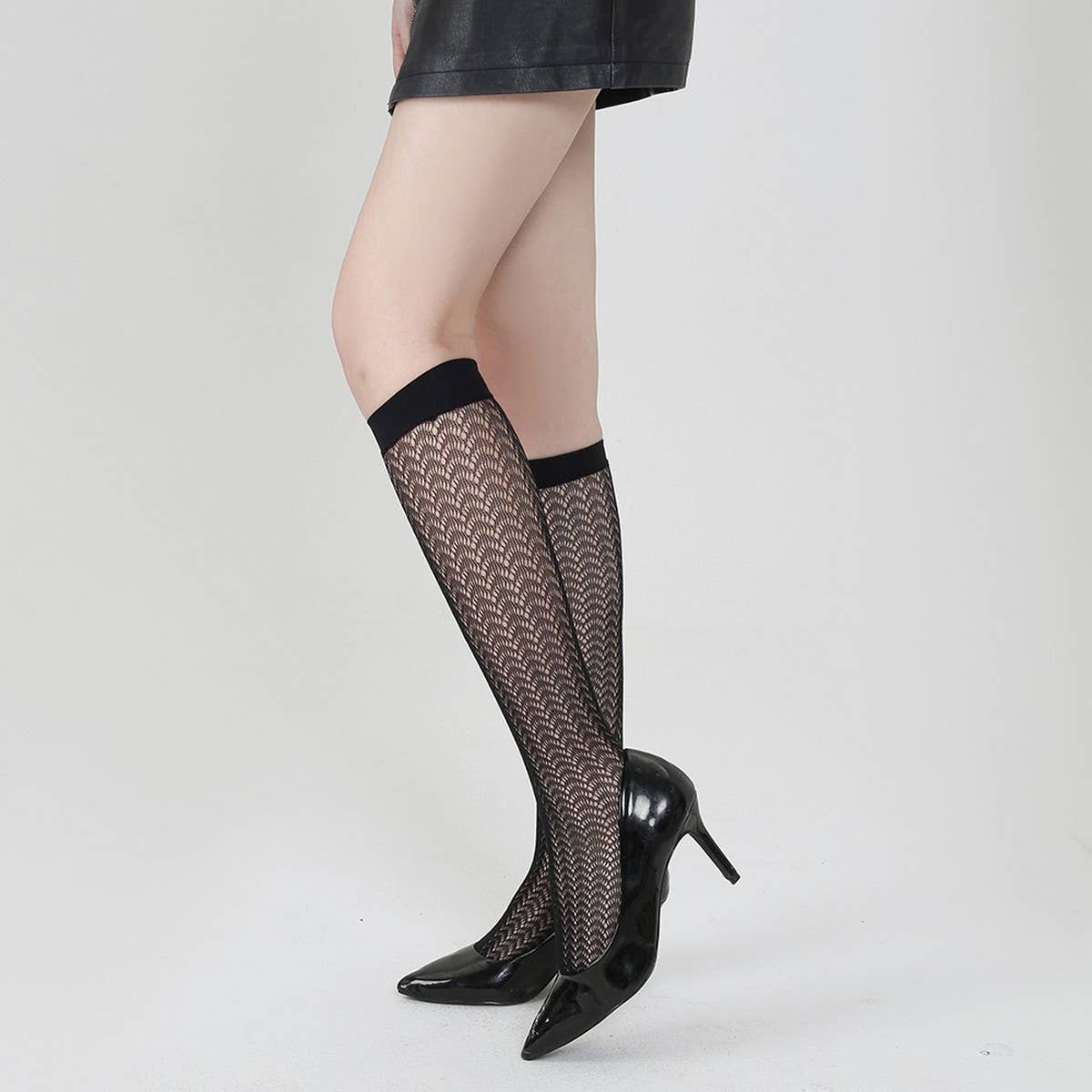 WOMEN FISHNET KNEE STOCKINGS HOLLOW OUT CALF SOCKS