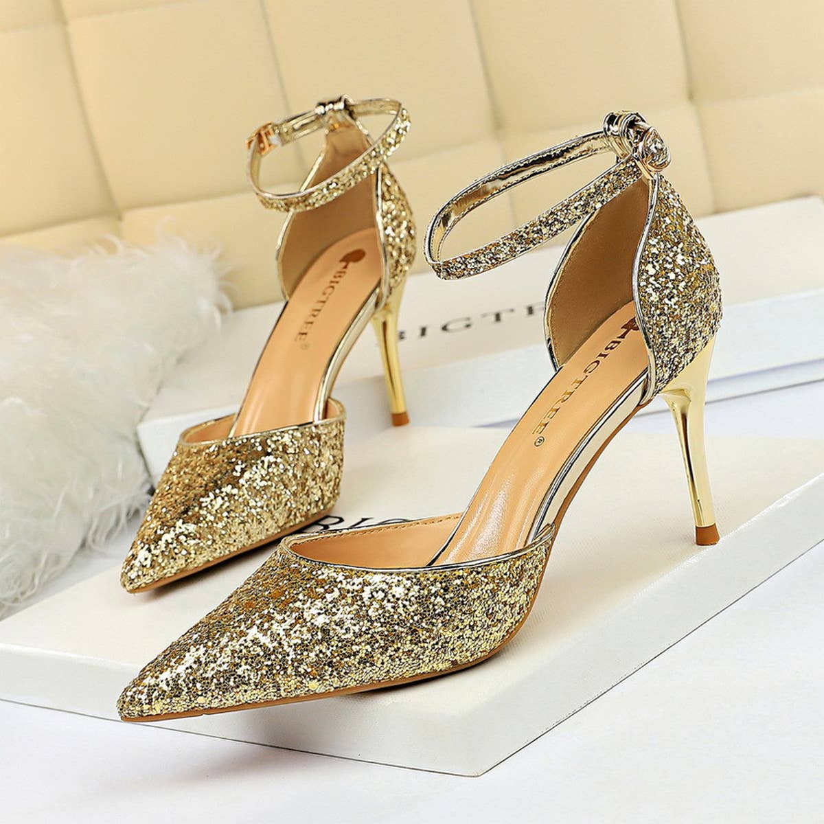 SHALLOW POINTED TOE SEQUINED SEXY HIGH HEELS