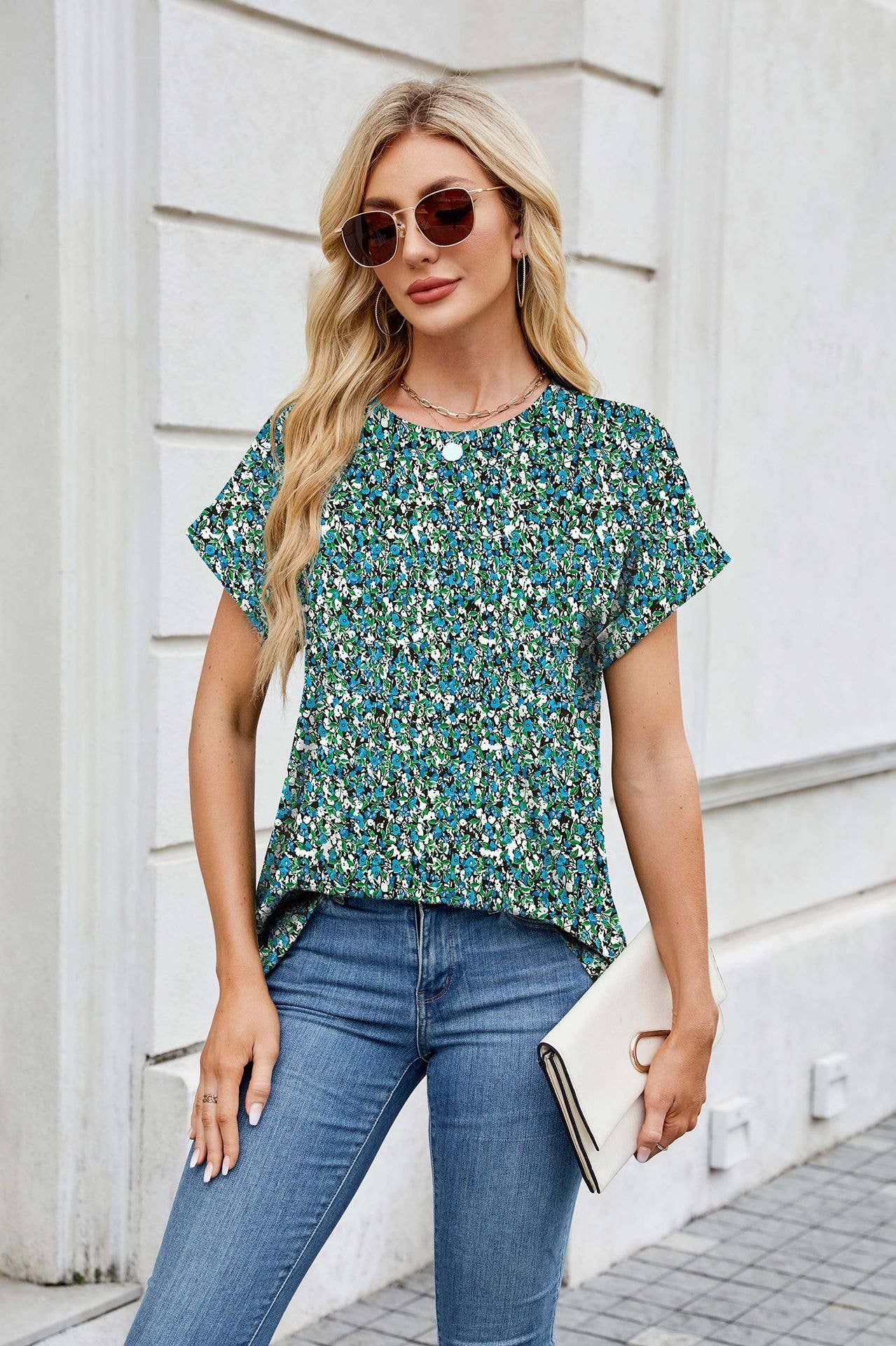 Holiday print crew neck short-sleeved T-shirt