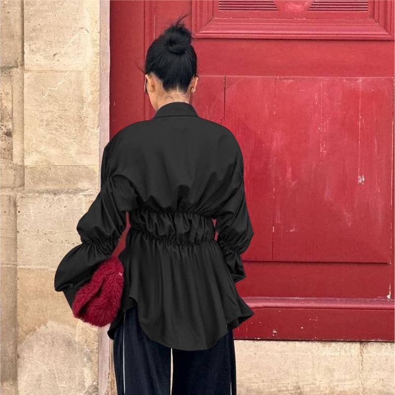 TEMPERAMENT CASUAL PLEATED SHIRT LONG SLEEVE