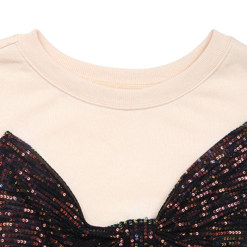 Laid-back style loose sequined bow hoodie