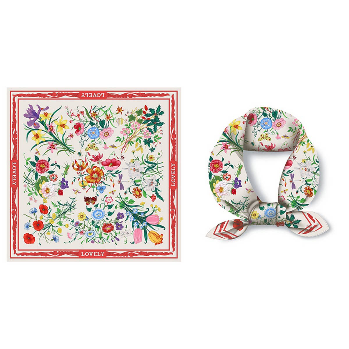 Floral Satin Square Scarf for Summer Sun Wrap