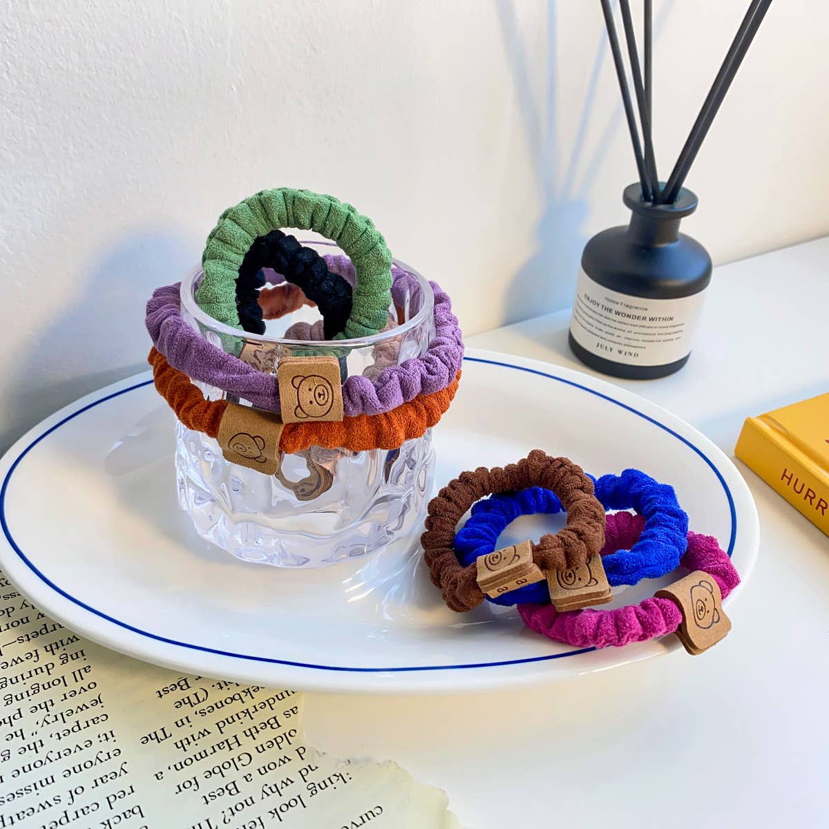 High-elasticity colored suede bear hair band