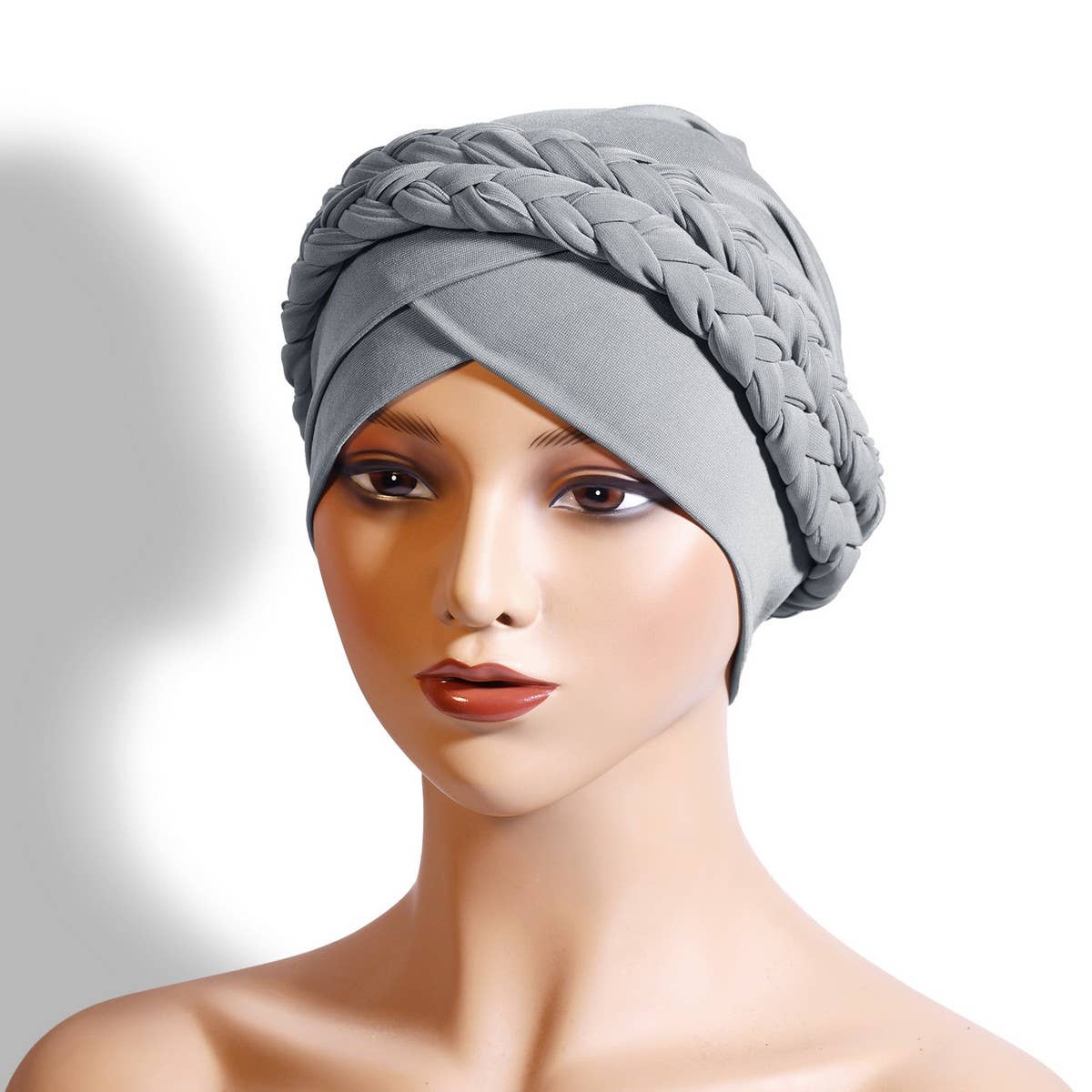 TWO MILK SILK SOLID COLOR BRAIDED HEADSCARF HAT