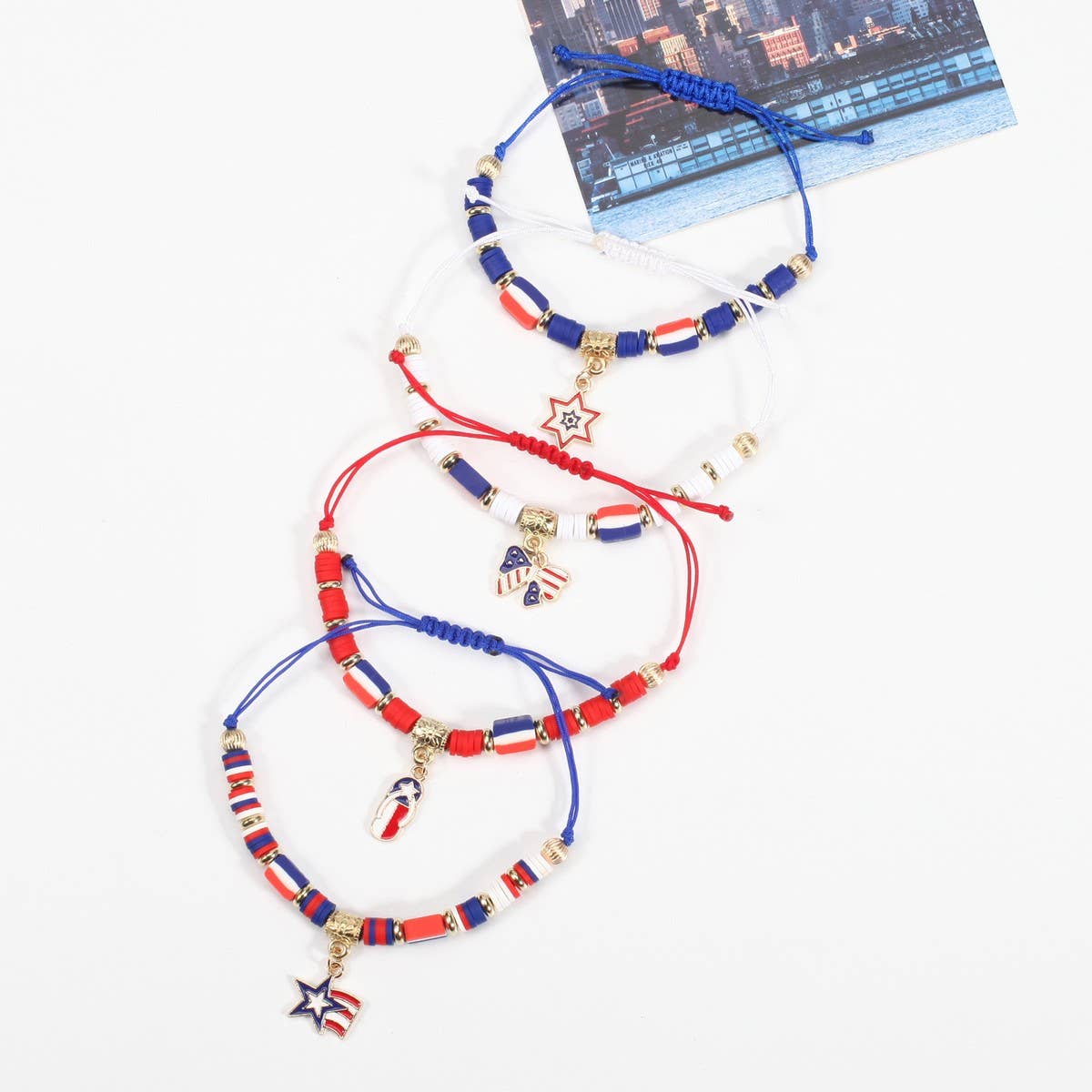 CWAJE05715_PATRIOTIC USA FLAG RED WHITE BLUE WOVEN BRACELET