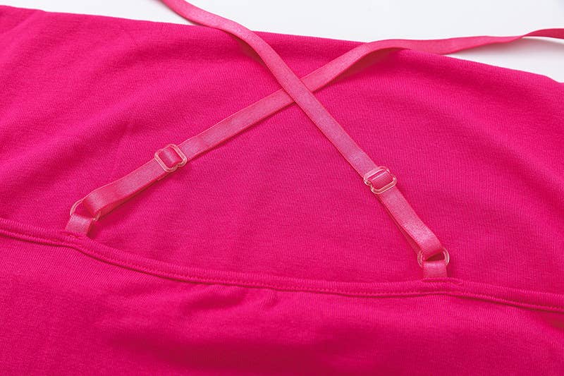 Pleated irregular sexy bag hip halter dress