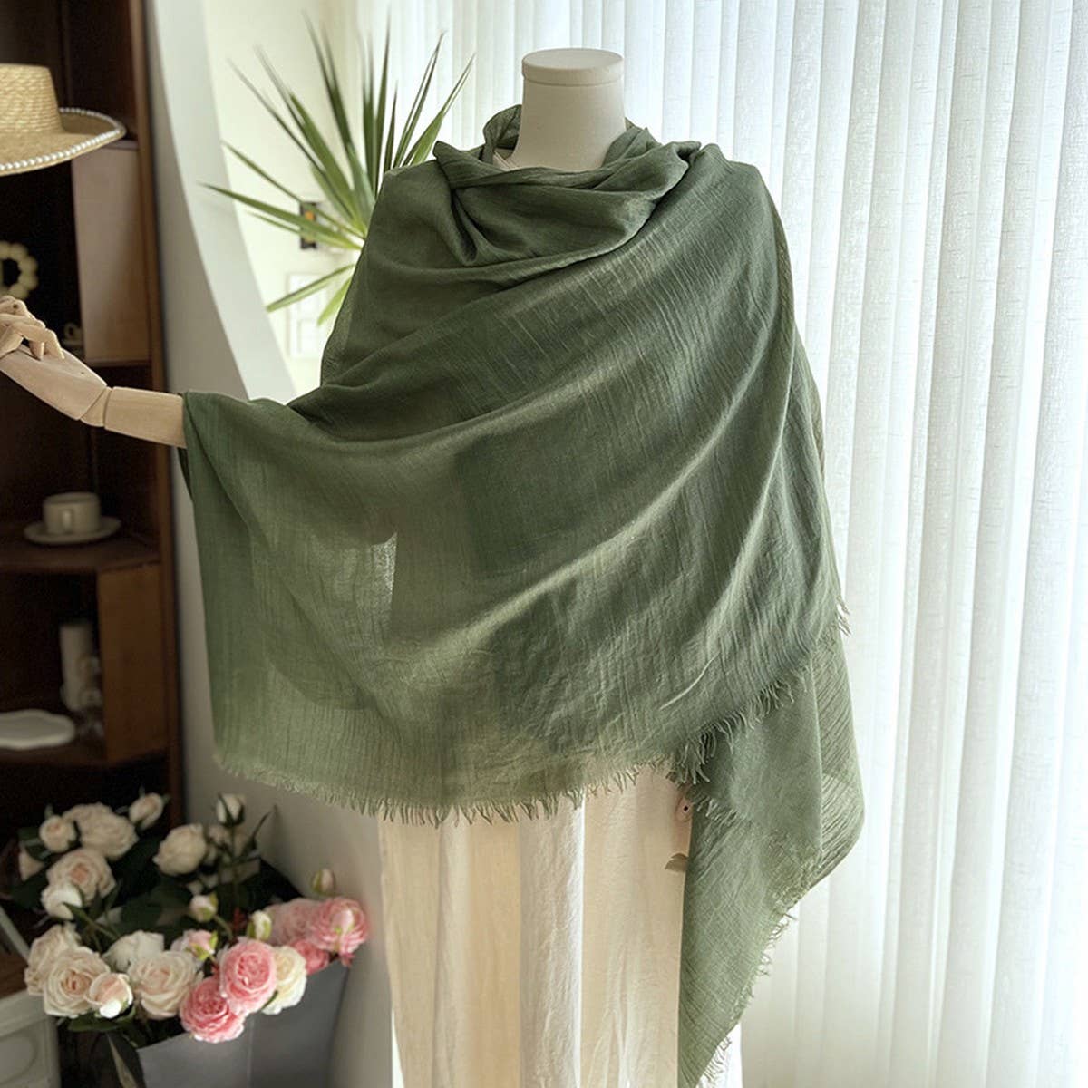 Solid Cotton Linen Scarf for Women Summer Sun Prot_CWASC1451