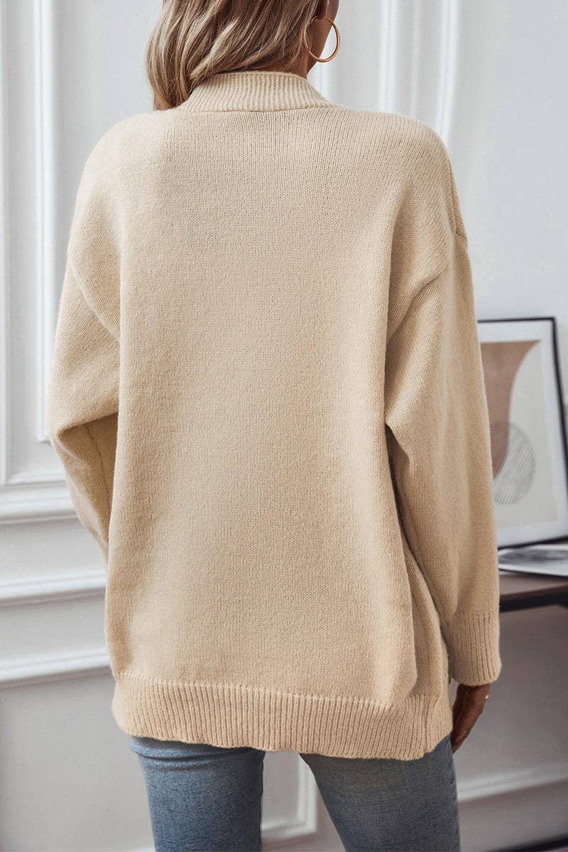 CWOCAL0863_SOLID COLOR SINGLE-BREASTED KNITTED SWEATER COAT