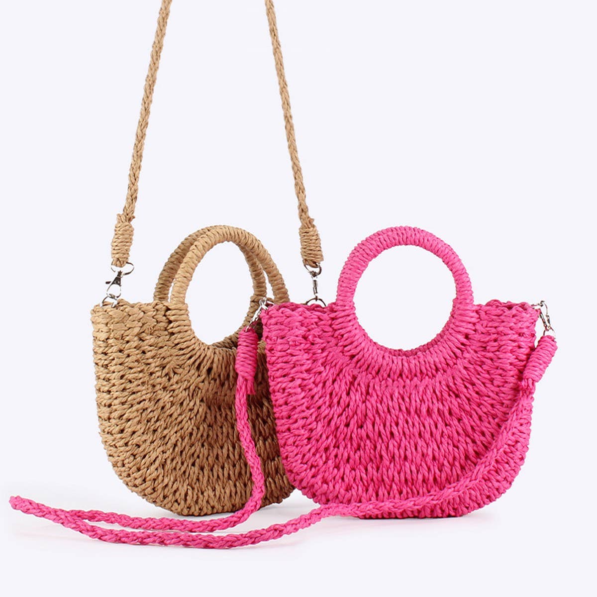 SOLID COLOR SEMI-CIRCLE HANDMADE STRAW BAG_CWAB4696