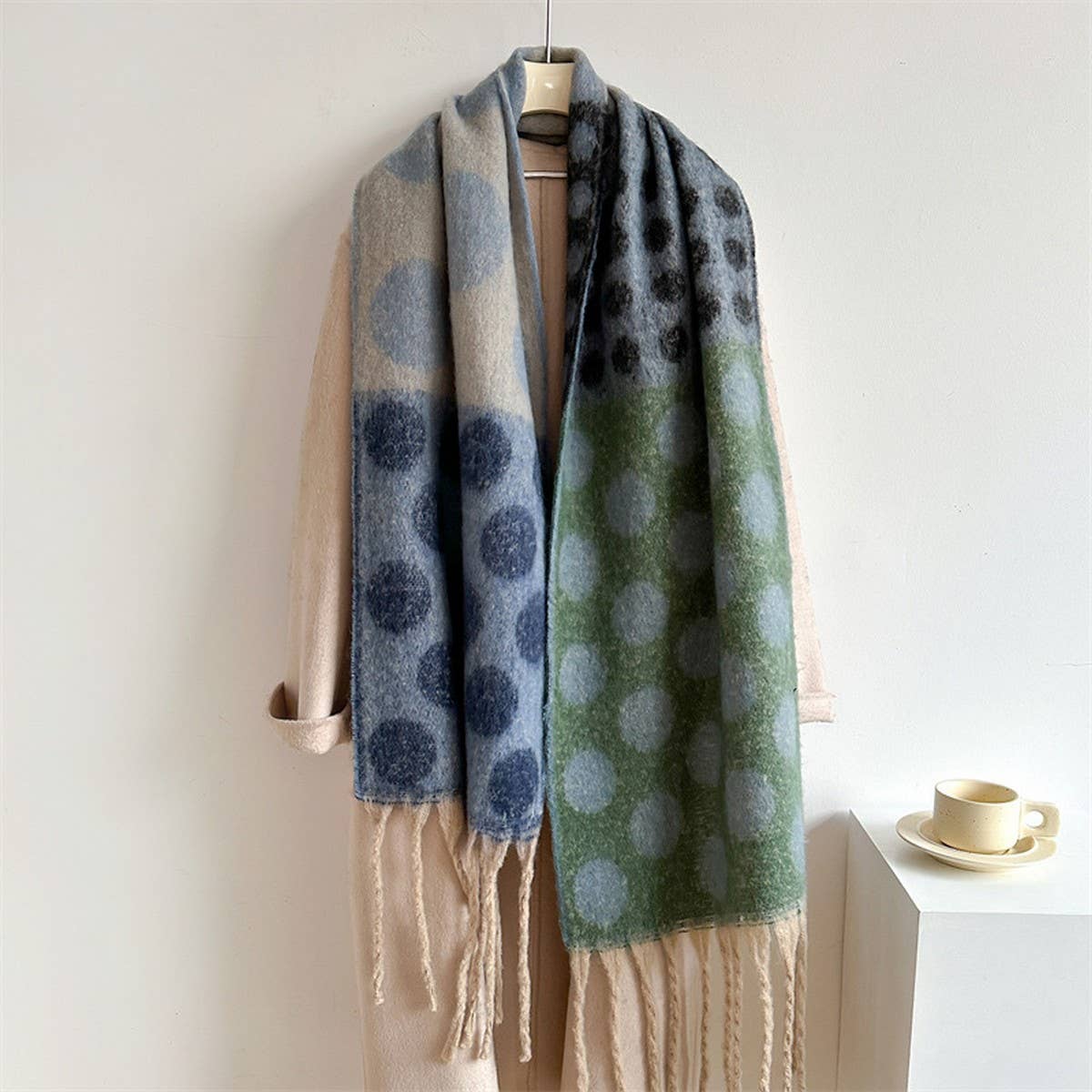 Retro Polka Dot Wool-Like Thick Scarf Shawl Winter_CWASC1440