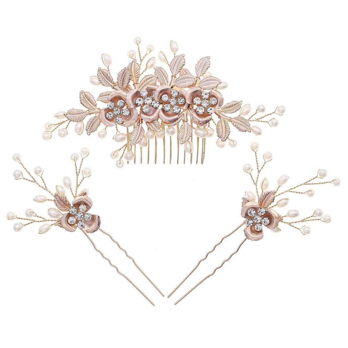 FLOWERS, LEAVES, PEARLS, BRIDAL HAIR ACCESSORIES