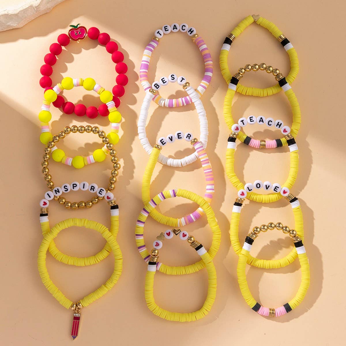 LOVE APPLE LETTER SOFT CLAY ELASTIC BRACELET SET