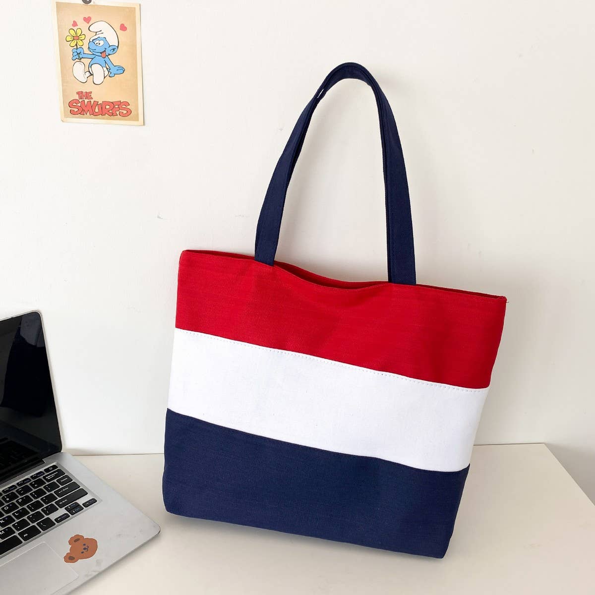 THREE COLOR THICK STRIPED CANVAS TOTE BAG_CWAB1695