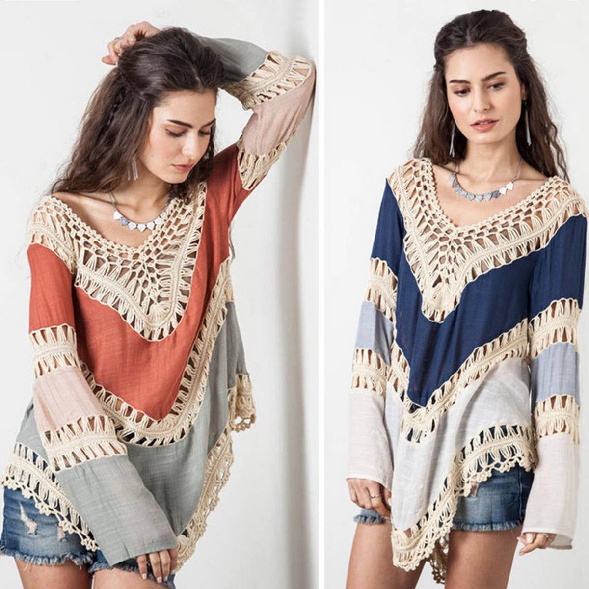 BOHEMIAN LONG SLEEVE BEACH SWIMSUIT COVER UP_CWMW0646