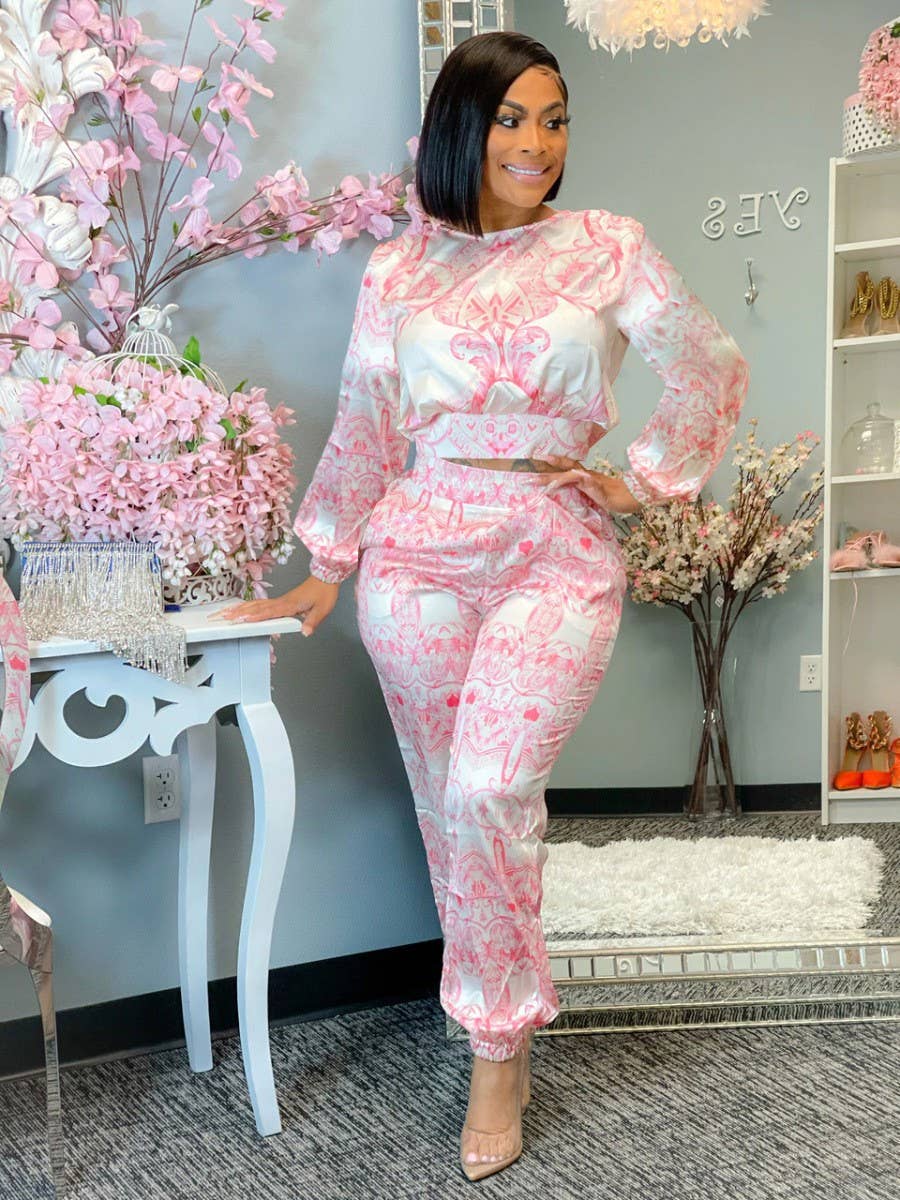 Long sleeves printed straps two-piece set