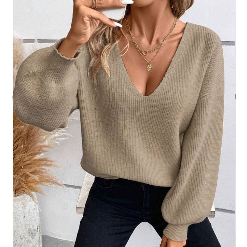 SEXY BACKLESS LACE-UP V-NECK LONG-SLEEVE PULLOVER
