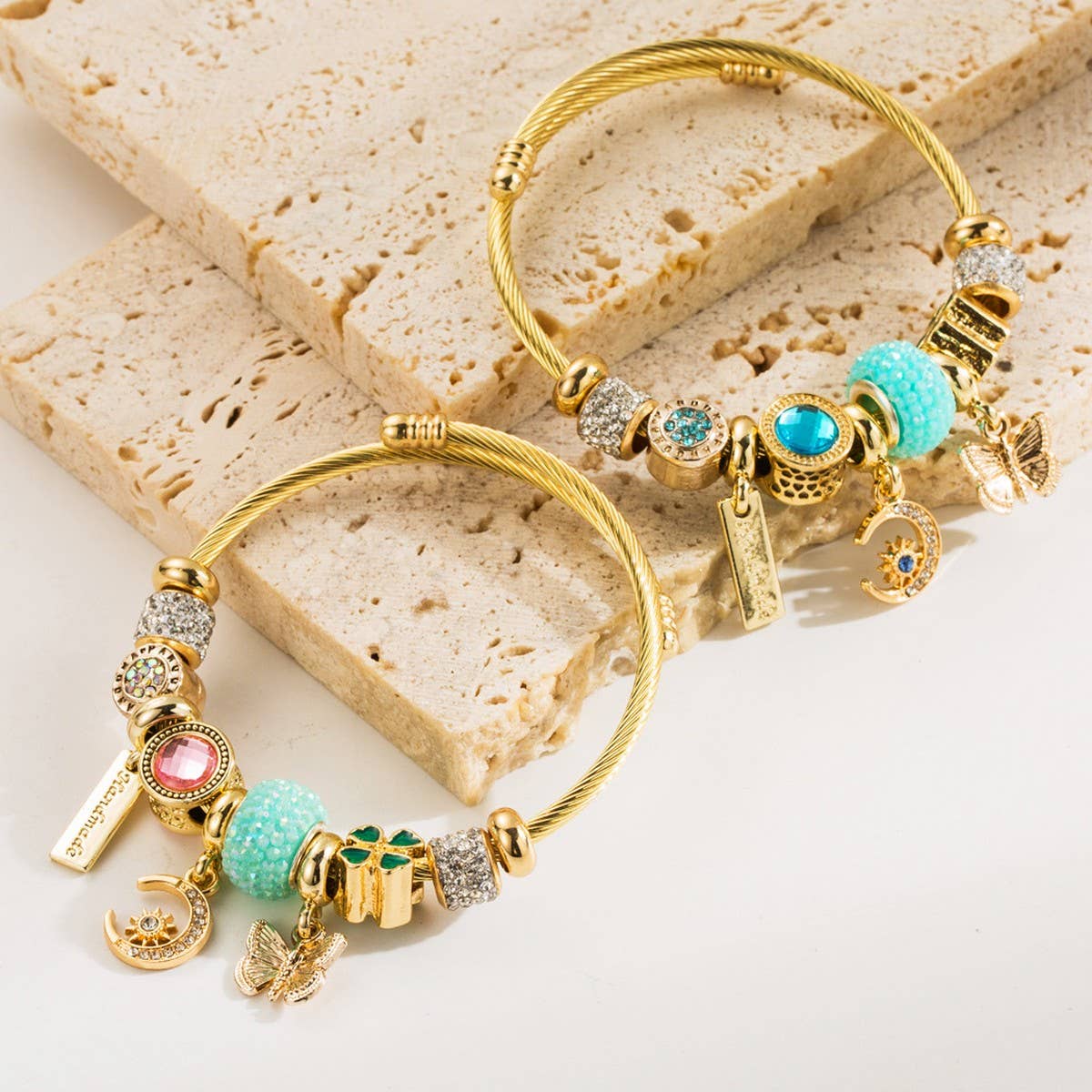 Trendy Moon & Butterfly Stainless Steel Bracelet