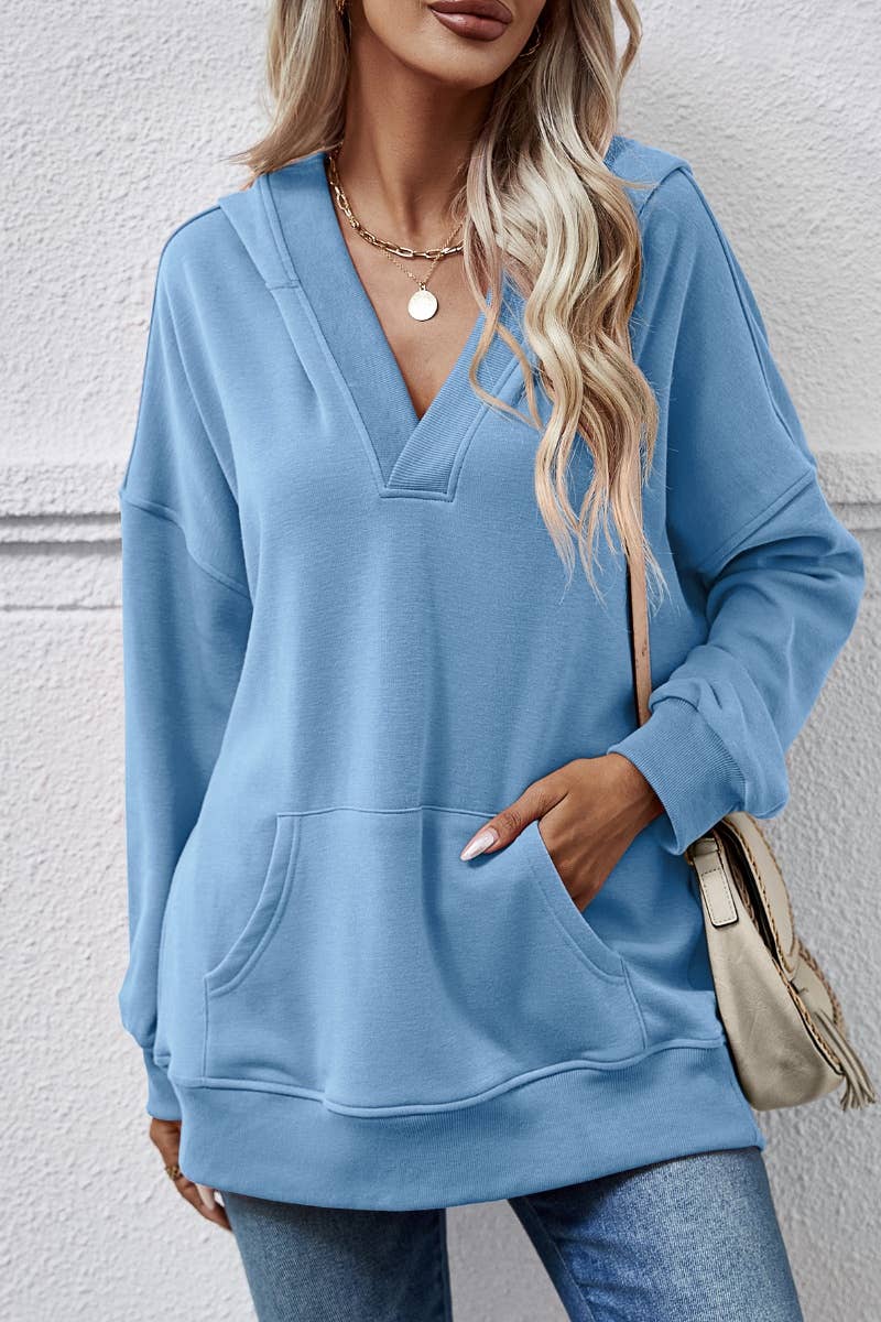 CWOHOL0964_SOLID COLOR LONG-SLEEVED POCKET HOODIE