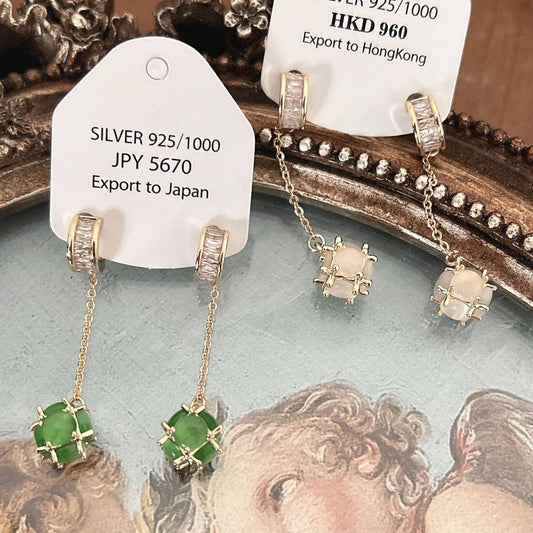 UNIQUE OPAL C-SHAPED TASSEL STUD EARRINGS