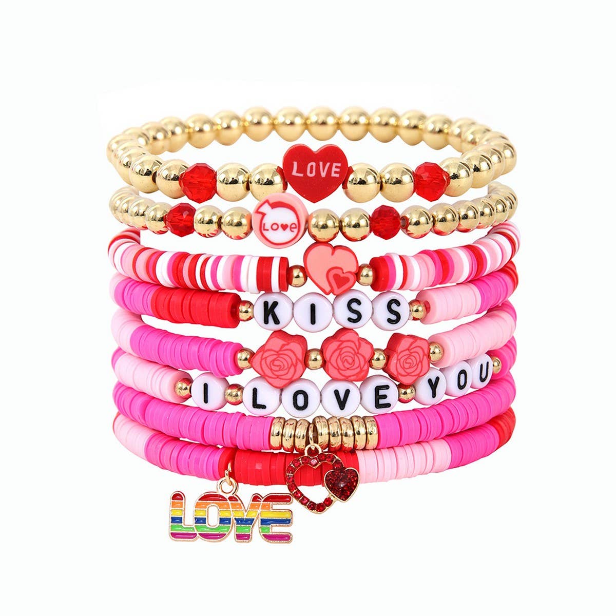 SWEET POLYMER CLAY LOVE PENDANT BRACELET SET