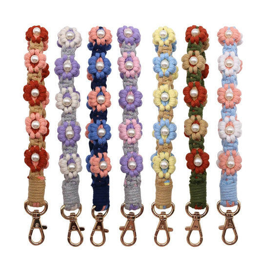 NEW PEARL FLOWER COTTON ROPE KEYCHAIN