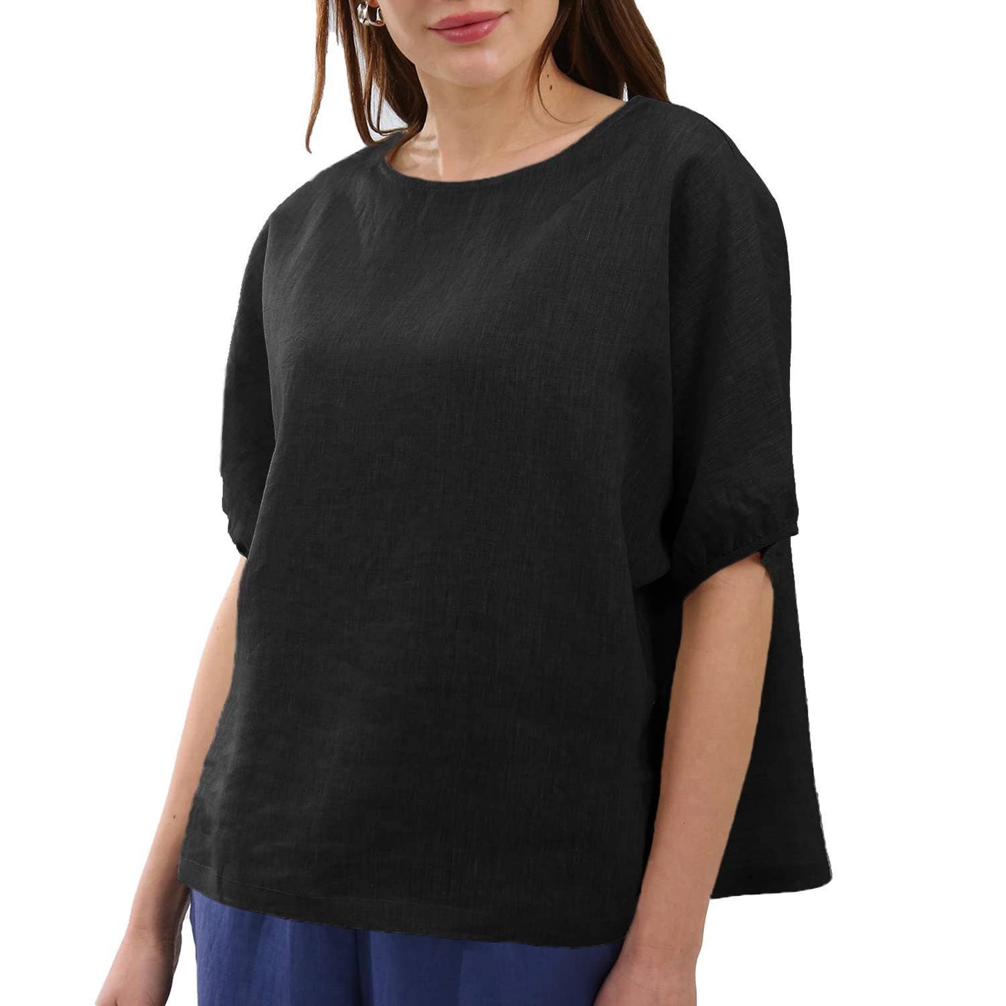 ARTSY LANTERN SLEEVE COTTON LINEN BLOUSE