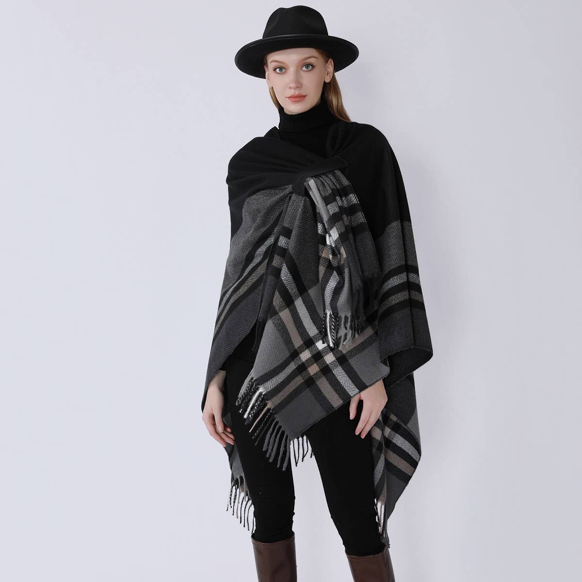 NEW KNITTED TASSEL DOUBLE-SIDED PLAID SHAWL