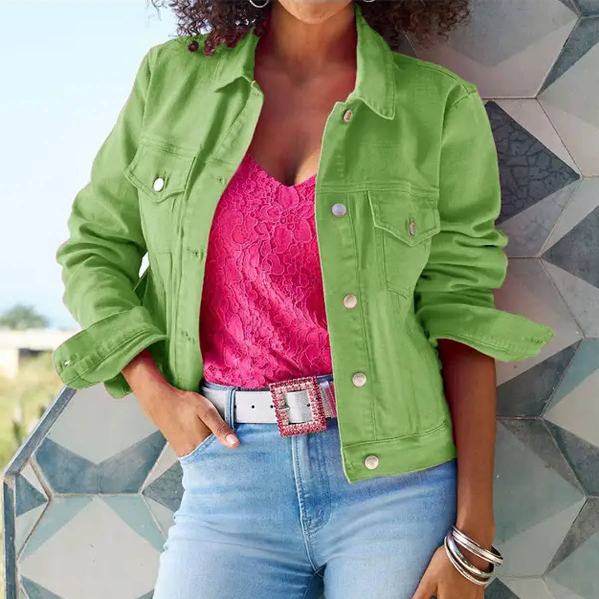 Solid color slim cropped denim jacket casual jacket