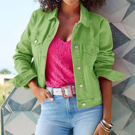 Solid color slim cropped denim jacket casual jacket