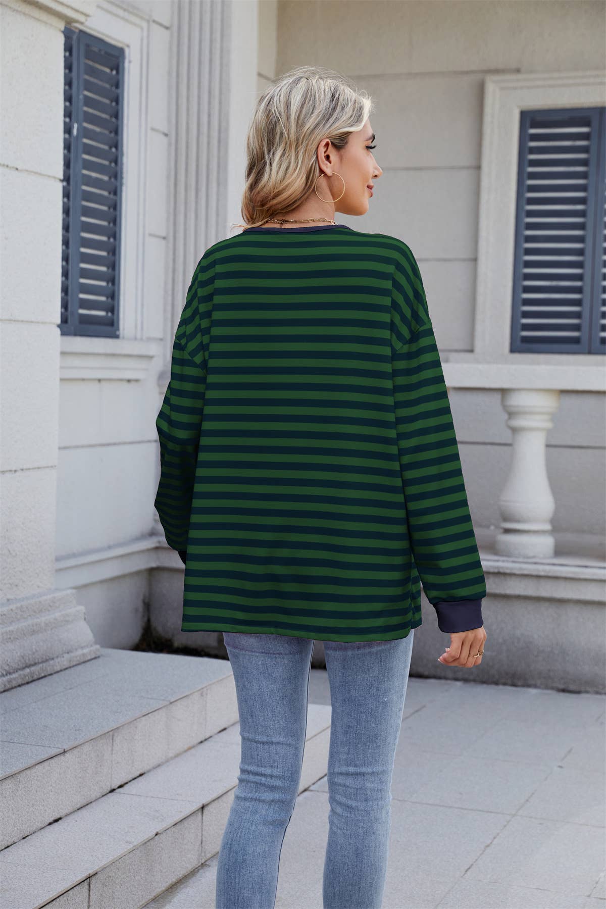 Striped V-neck fashion sexy lace-up sweatshirt