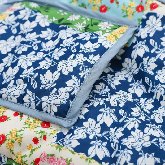 COLORBLOCK PRINT LAPEL QUILTED JACKET