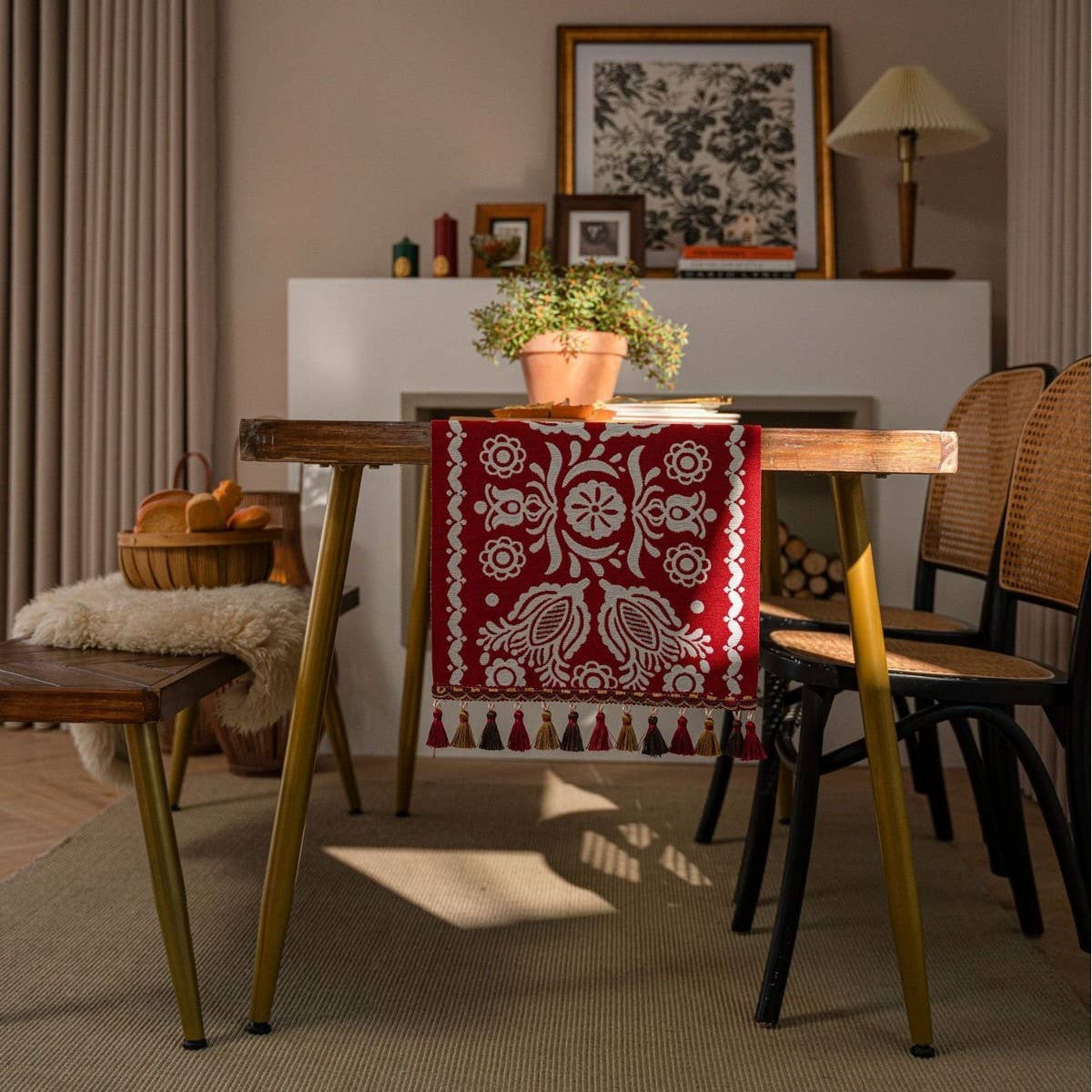 CONTRAST FABRIC FESTIVE TABLECLOTH